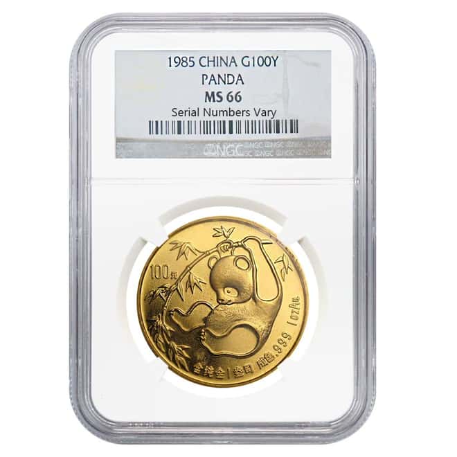 1985 1 oz Gold China Panda 100 Yuan NGC MS 66