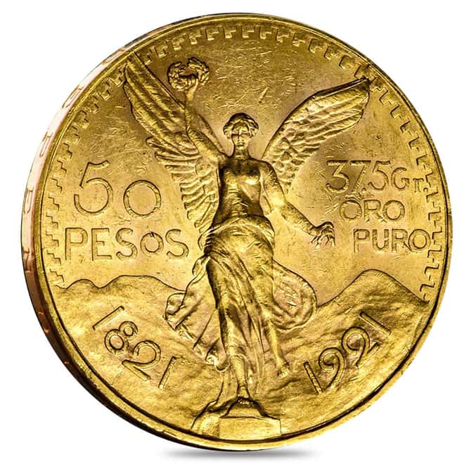 1921 50 Pesos Mexican Gold Coin AU