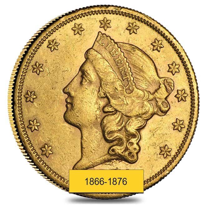 $20 Gold Double Eagle Liberty Head Type II - Polished or Cleaned (Random Year, 1866-1876)