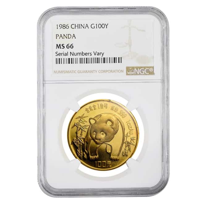 1986 1 oz Gold China Panda 100 Yuan Coin NGC MS 66