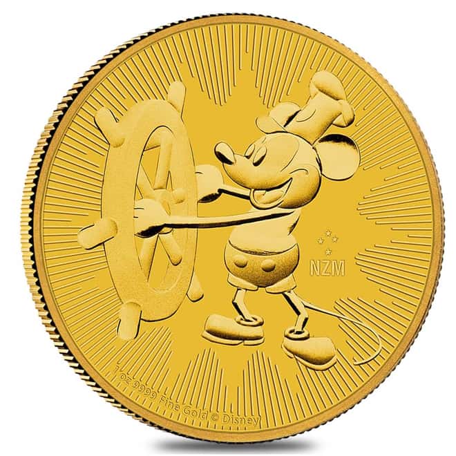2017 1 oz Niue Gold $250 Disney Steamboat Willie BU In Cap