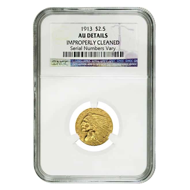 1913 $2.5 Indian Head Gold Quarter Eagle Coin NGC AU Details