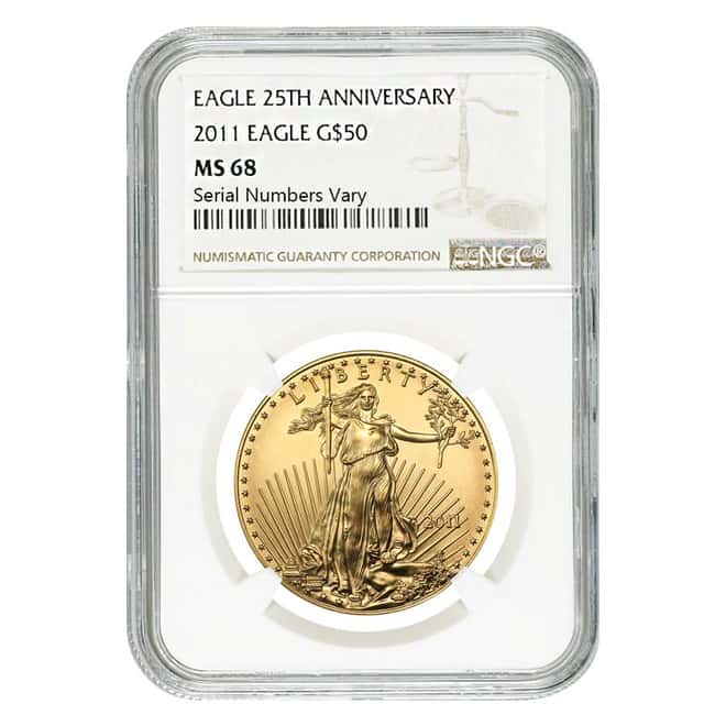 2011 1 oz $50 Gold American Eagle NGC MS 68 - Eagle 25th Anniversary