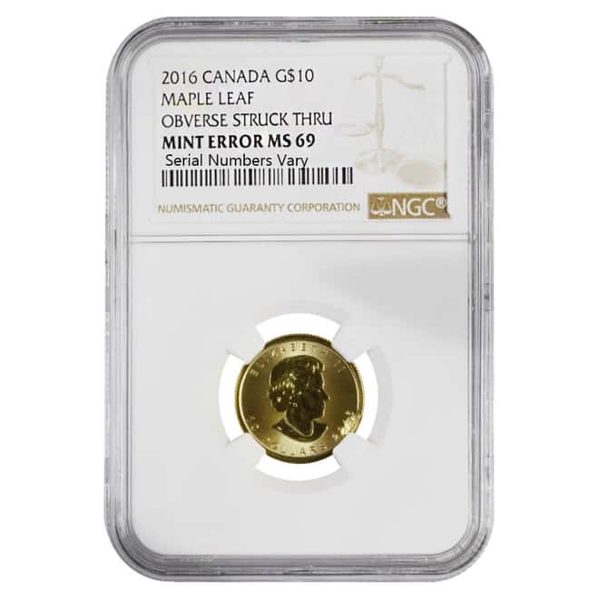 2016 1/4 oz Canadian Gold Maple Leaf $10 Coin NGC MS 69 Mint Error