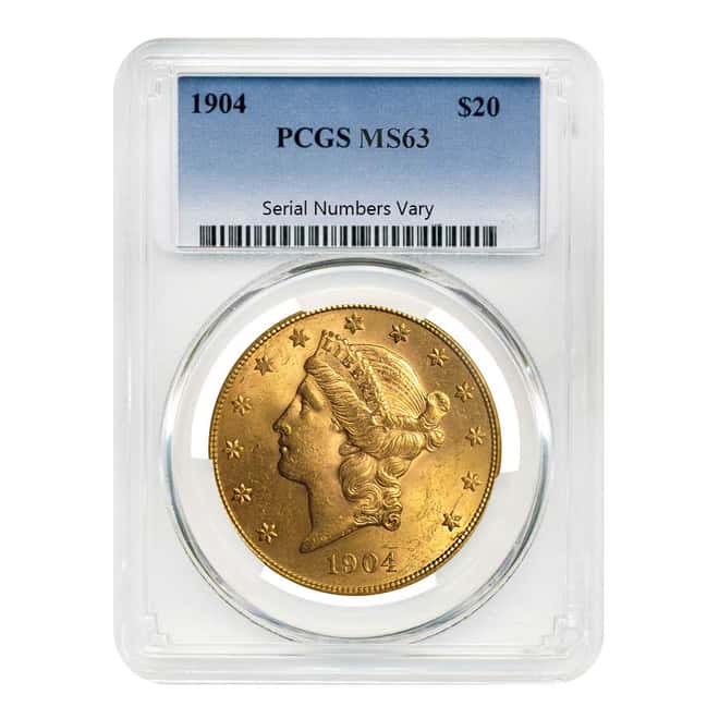 1904 $20 Liberty Head Double Eagle Gold Coin PCGS MS 63