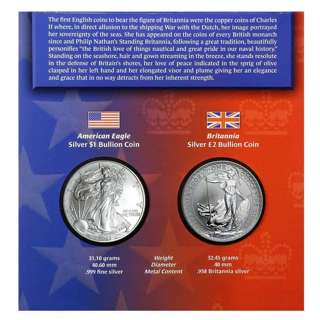 2002/2003 Silver Legacies of Freedom US/UK Bullion 2 Coin Set (in assay)