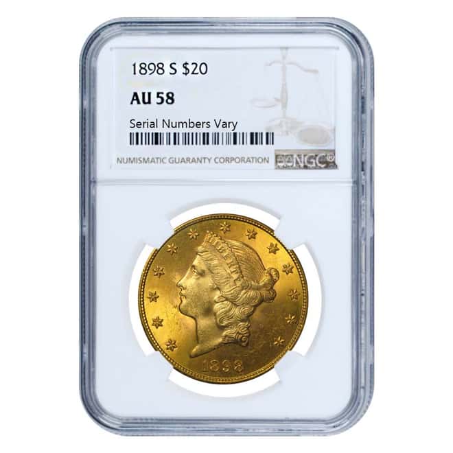 1898 S $20 Liberty Head Double Eagle Gold Coin NGC AU 58