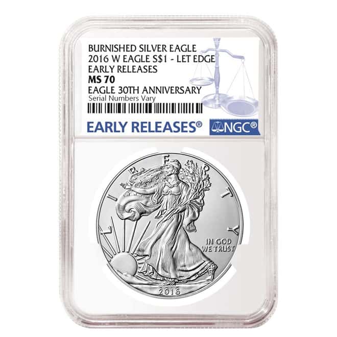 2016-W 1 oz Burnished Silver American Eagle NGC MS 70 Early Releases - 30th Anniversary