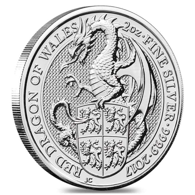 2017 Great Britain 2 oz Silver Queen's Beast (Red Dragon) Coin .9999 Fine BU
