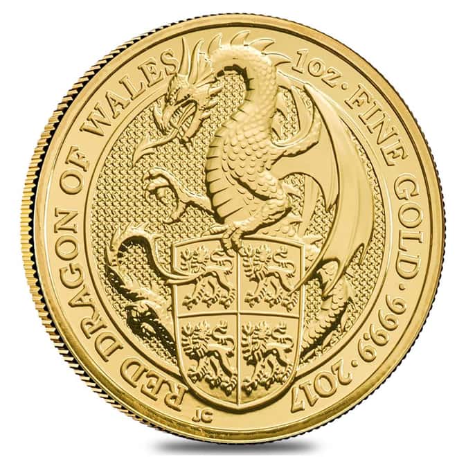 2017 Great Britain 1 oz Gold Queen's Beasts (Red Dragon) Coin .9999 Fine BU