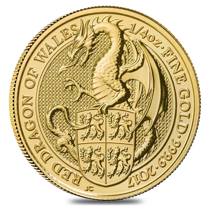 2017 Great Britain 1/4 oz Gold Queen's Beast (Red Dragon) Coin .9999 Fine BU