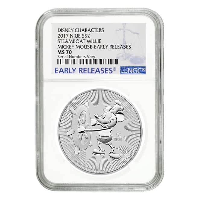 2017 1 oz Niue Silver $2 Disney Steamboat Willie NGC MS 70 Early Releases