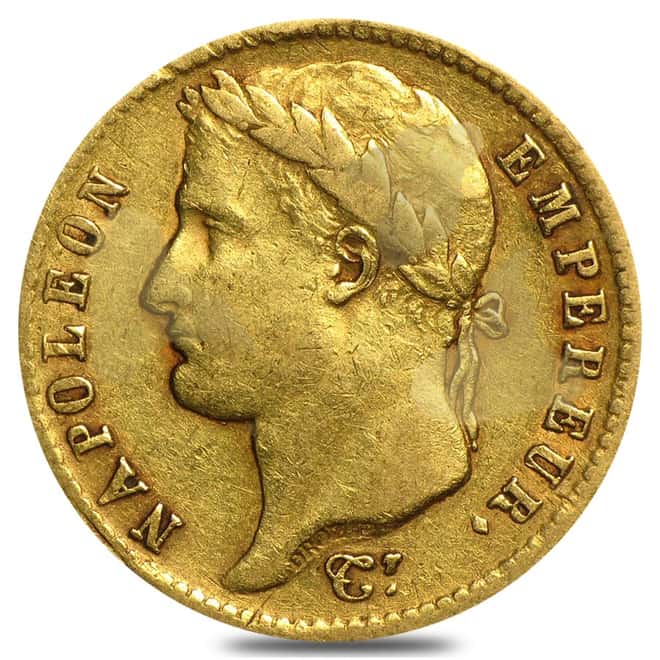 France Gold 20 Francs Napoleon I Abrasions AGW .1867 (Random Year,1806-1815)