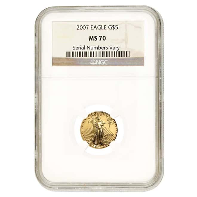 2007 1/10 oz $5 Gold American Eagle Coin NGC MS 70