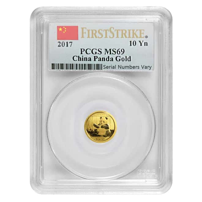 2017 1 Gram Chinese Gold Panda 10 Yuan PCGS MS 69 First Strike
