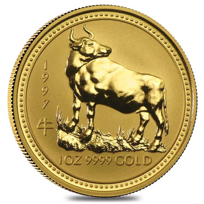 1997 1 oz $100 Gold Lunar Year of the Ox Australia Perth Mint Series I BU (In Cap)