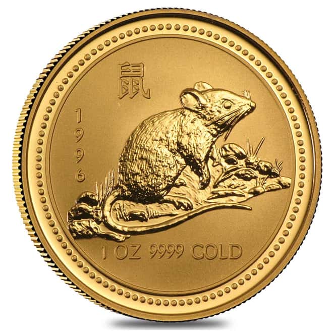1996 1 oz $100 Gold Lunar Year of the Rat Australia Perth Mint Series I BU (In Cap) 