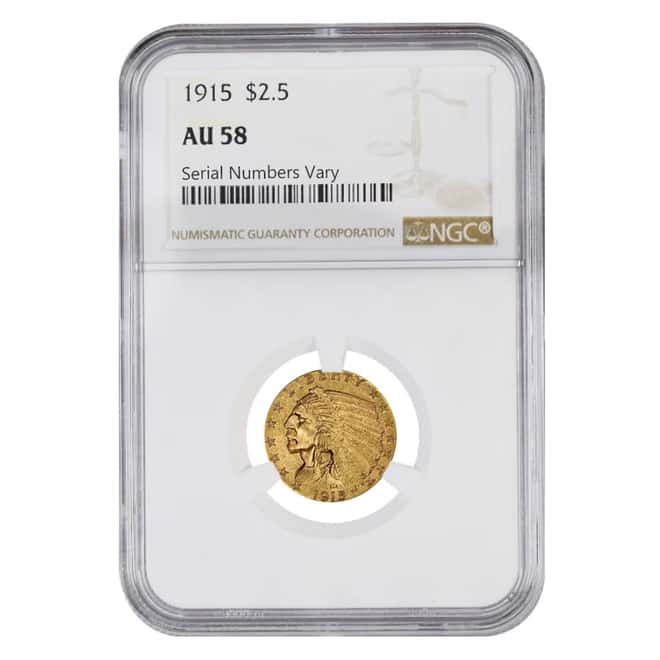 1915 $2.5 Gold Quarter Eagle Indian Head NGC AU 58