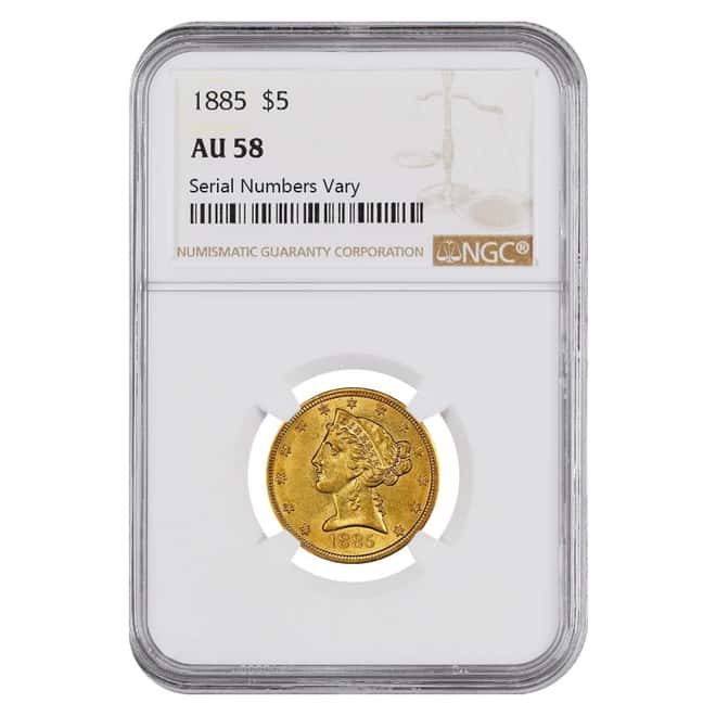 1885 $5 Liberty Head Half Eagle Gold Coin NGC AU 58