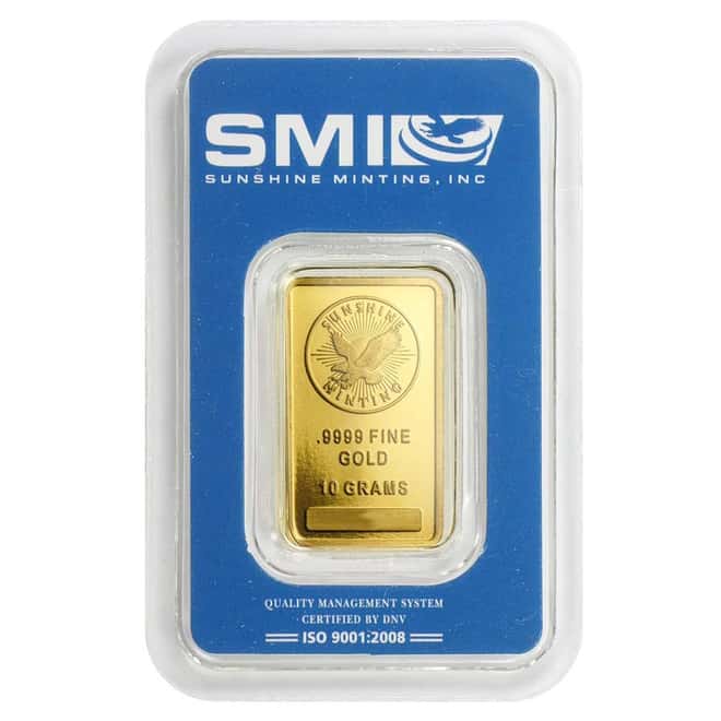Sunshine Mint 10 gram Gold Bar .9999 Fine (In Assay)