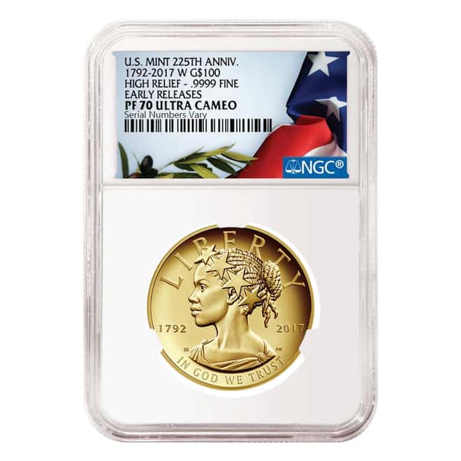 2017 W 1 oz $100 American Liberty High Relief Proof Gold Coin NGC PF 70 Early Releases (Flag Label)