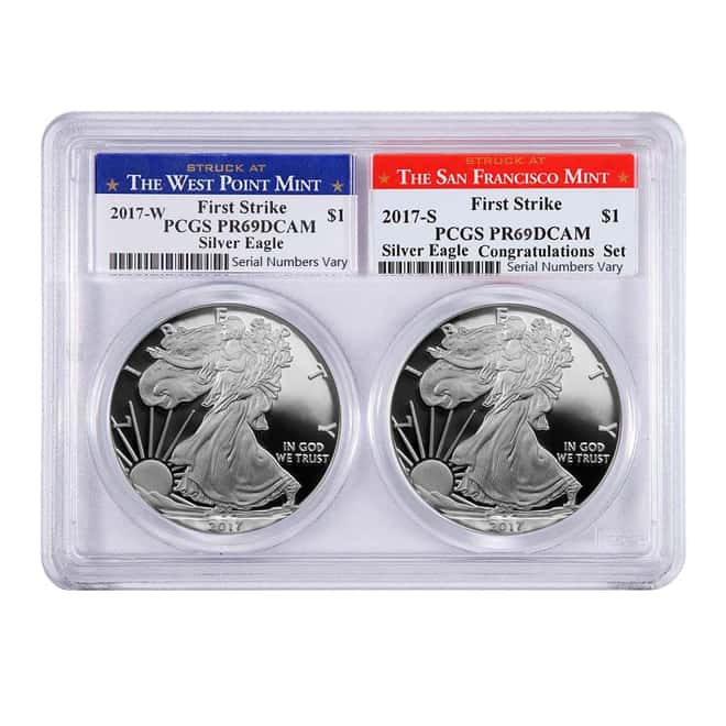 2017 W/S 1 oz Proof Silver American Eagle 2-Coin Set PCGS PF 69 DCAM First Strike