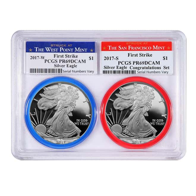 2017 W/S 1 oz Proof Silver American Eagle 2-Coin Set PCGS PF 69 DCAM First Strike (w/Gasket)