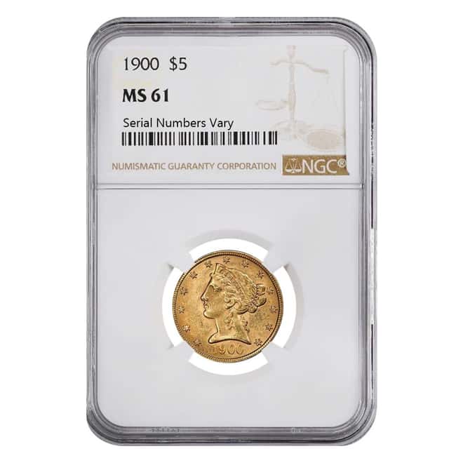 1900 $5 Liberty Head Half Eagle Gold Coin NGC MS 61