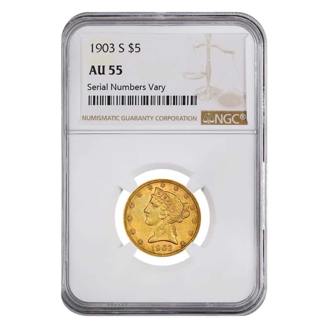 1903 S $5 Liberty Head Half Eagle Gold Coin NGC AU 55 