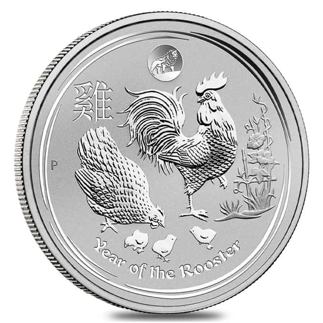2017 1 oz Silver Lunar Year of The Rooster Lion Privy BU Australian Perth Mint In Cap