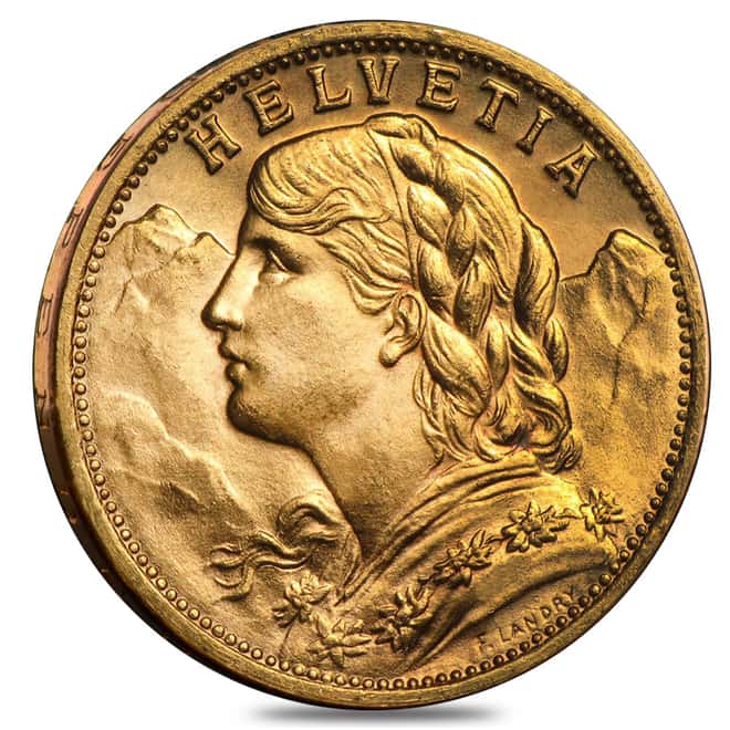 1935 LB Swiss Gold 20 Francs Helvetia NGC MS 65