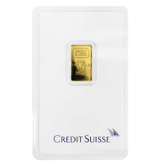 2.5 gram Credit Suisse Gold Bar .9999 Fine (In Assay)
