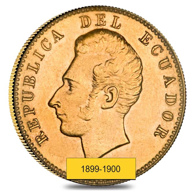 Ecuador 10 Sucres Gold Coin .2354 AGW Avg Circ (Random Year, 1899-1900)