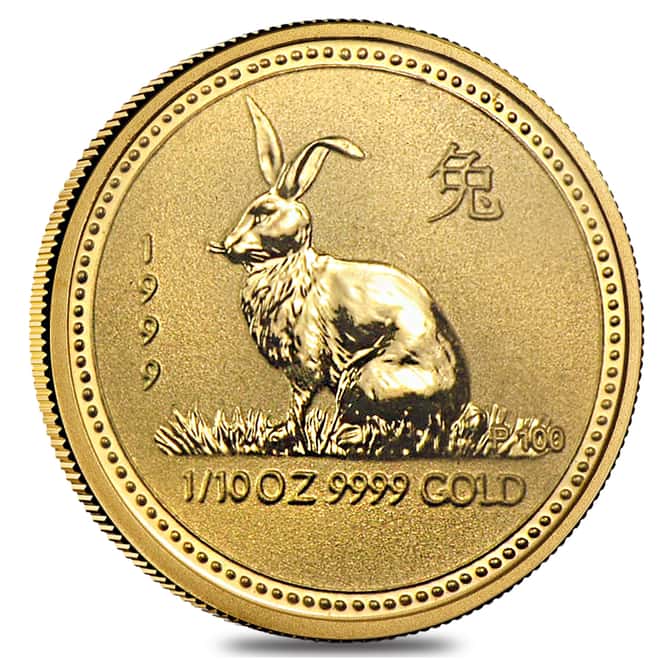 1999 1/10 oz Gold Lunar Year of The Rabbit BU Australia Perth Mint 