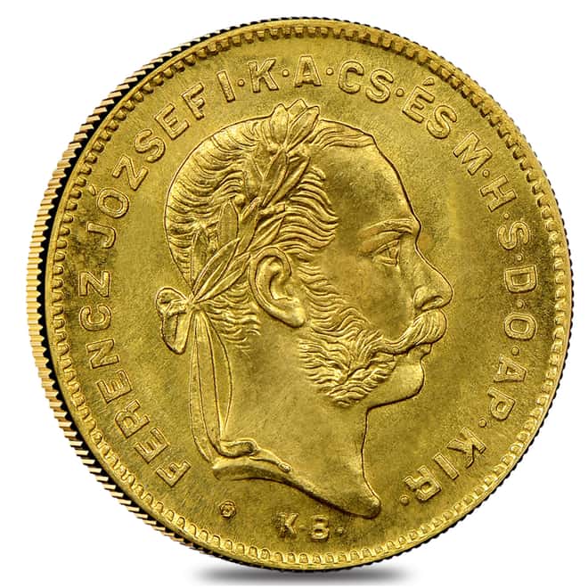 4 Forint/10 Francs Hungary Gold Coin AU/BU AGW .0933 oz (1870-1892, Random Year)