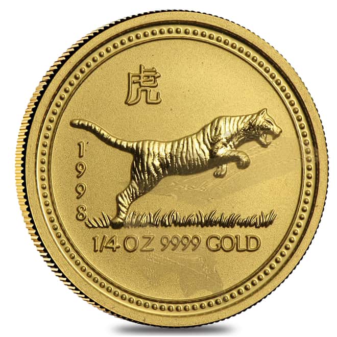 1998 1/4 oz Gold Lunar Year of The Tiger Australia Perth Mint Scruffy