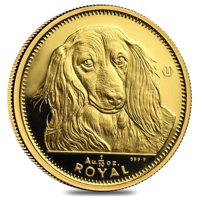1/10 oz Gibraltar Dog Proof/BU Gold Coin .9999 Fine (Random Year)
