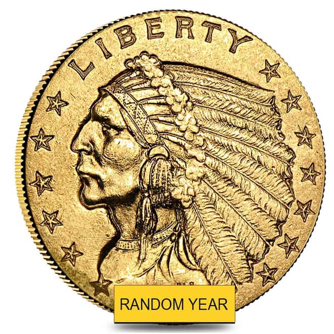 $2.5 Gold Quarter Eagle Indian Head - Extra Fine XF (Random Year)