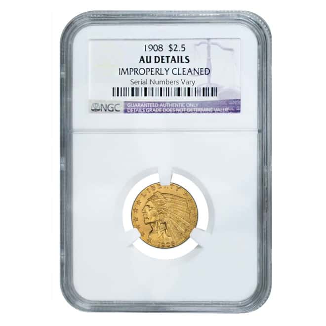 1908 $2.5 Gold Quarter Eagle Indian Head NGC AU Details