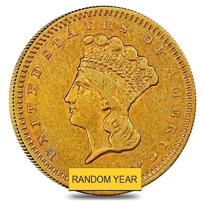 $1 Gold Indian Princess Head Type 3 - Extra Fine XF (Random Year)
