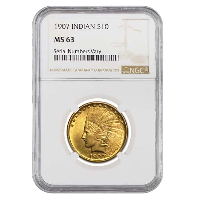 1907 $10 Indian Head Gold Eagle Coin NGC MS 63