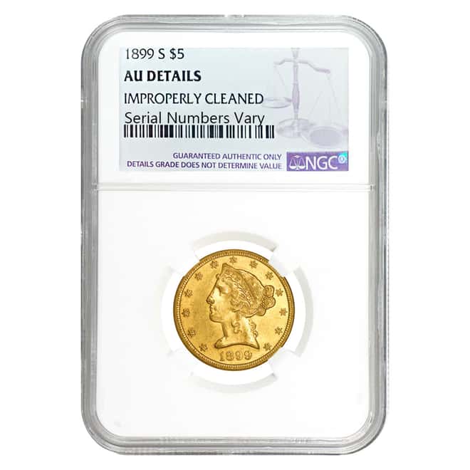 1899 S $5 Liberty Head Half Eagle Gold Coin NGC AU Details