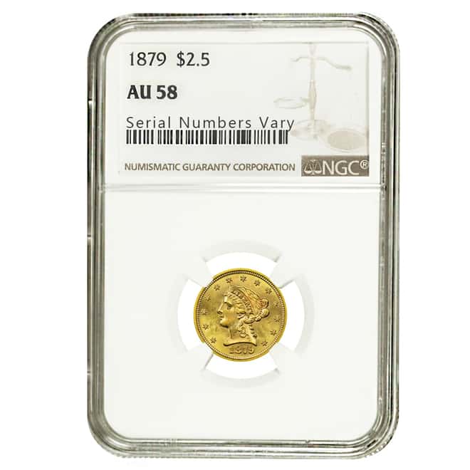 1879 $2.5 Liberty Head Quarter Eagle Gold Coin NGC AU 58   