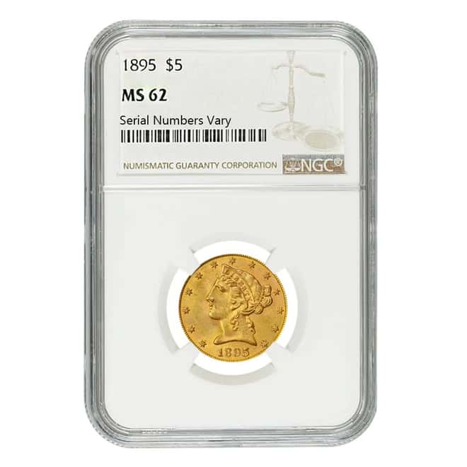 1895 $5 Liberty Head Half Eagle Gold Coin NGC MS 62