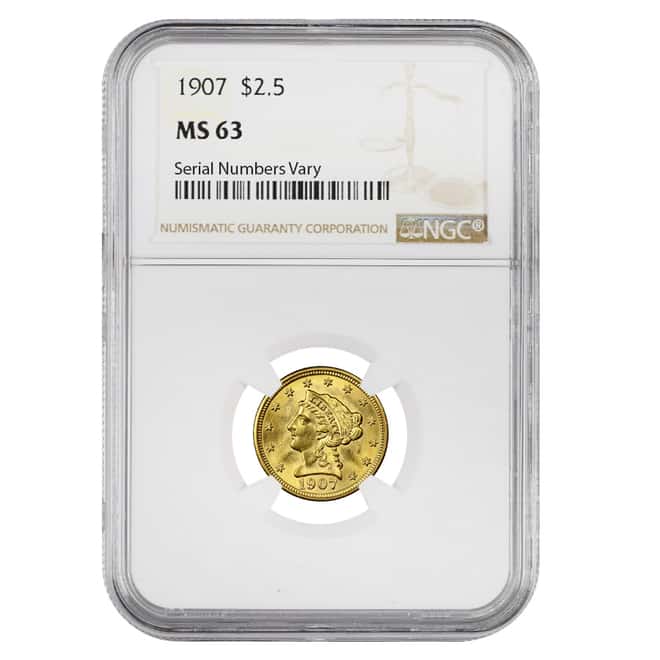 1907 $2.5 Liberty Head Quarter Eagle Gold Coin NGC MS 63