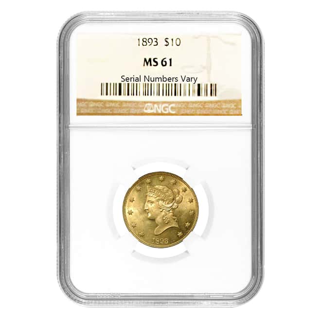 1893 $10 Liberty Head Gold Eagle Coin NGC MS 61