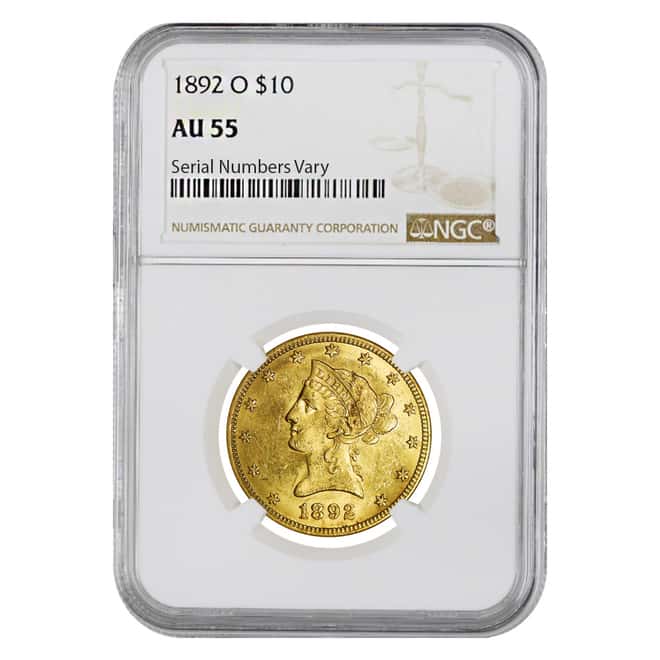 1892 O $10 Gold Liberty Head Eagle Coin NGC AU 55