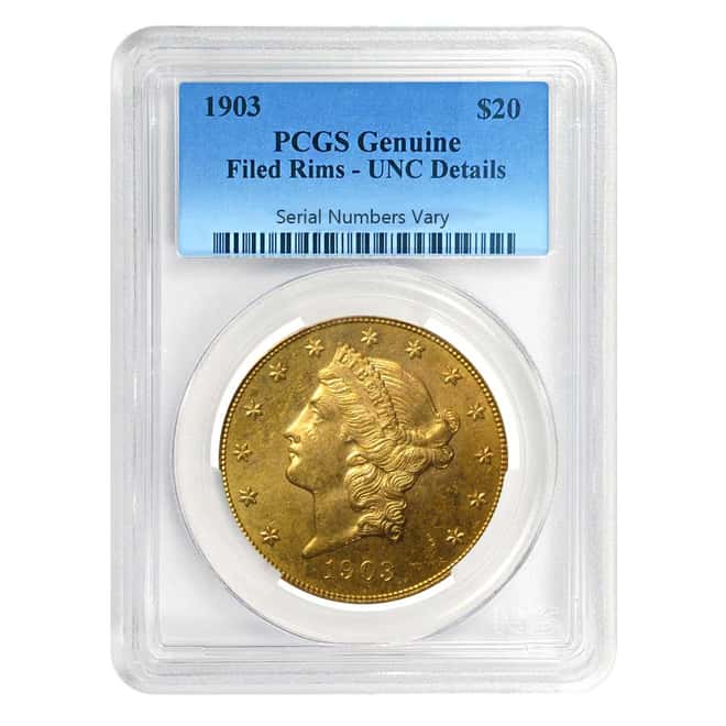 1903 $20 Liberty Head Gold Double Eagle Coin PCGS UNC Details