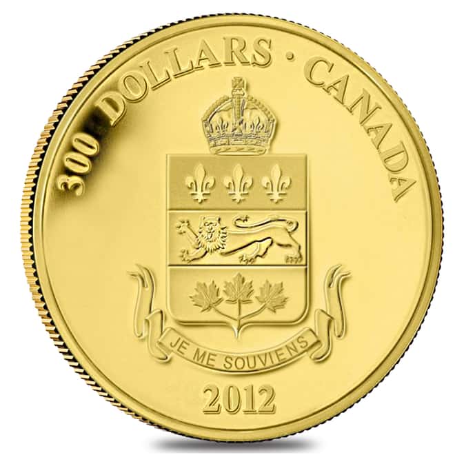 2012 Canada $300 Quebec Coat of Arms 60 gram 14 Karat Proof Gold Coin (w/Box & COA)