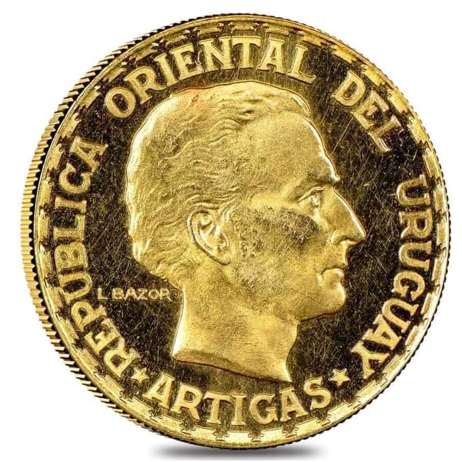 1930 Uruguay 5 Pesos Gold Coin Scruffy AGW .2501 oz